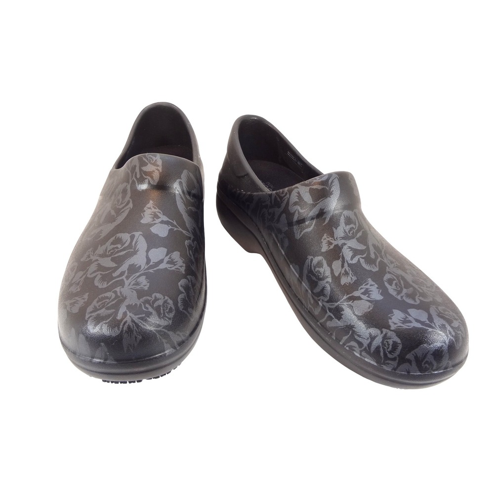 Crocs Neria Pro II Clogs Womens 10 Black Floral Rose Work Shoes Excellent